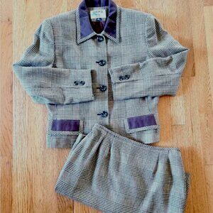 VTG KASPER 2 Piece Lightweight Houndstooth Wool lSkirt Suit Size 12P/10